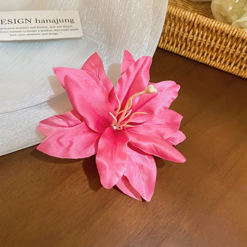 Red Fabric Flower Hair Clips for Women Sweet Petal Long Tassel Barrettes Duckbill Clip Hairpins Summer Holiday Hair Accessories