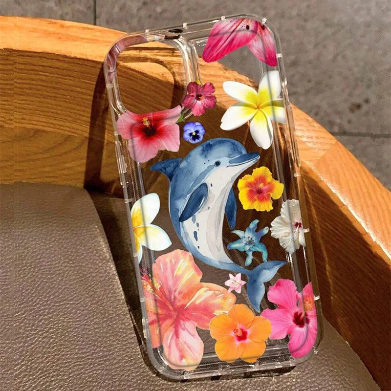 Flower Lily Hibiscue Print Clear Phone Case for Iphone 16 15 14 13 12 11 17 Pro Max Mini 16E 7 8 Plus Vintage Floral Soft Cover