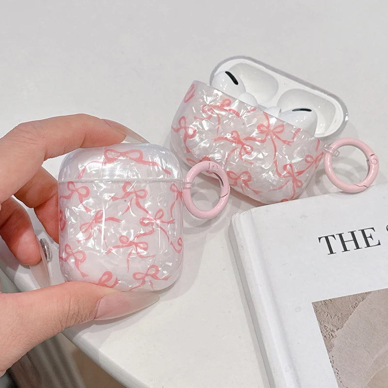 For Airpods 4 3 2 1 Case Cute Glitter Bow knot Shell pattern Crystal Soft Clear Earphone Cover For Airpods Pro 2 2nd Protective