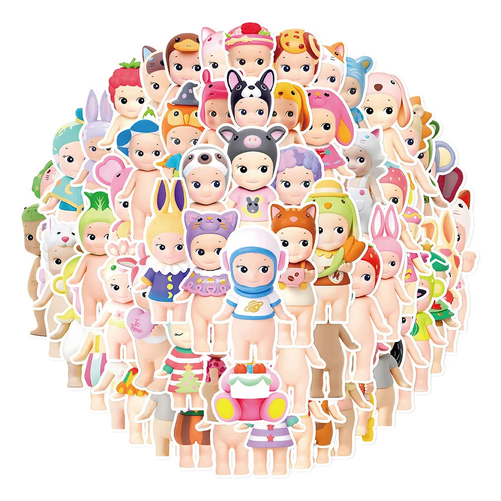 10/60PCS Cute Sonny Angel Cartoon Graffiti Stickers Creative DIY Decorative Car Water Cup Mobile Case Sticker Waterproof Kids