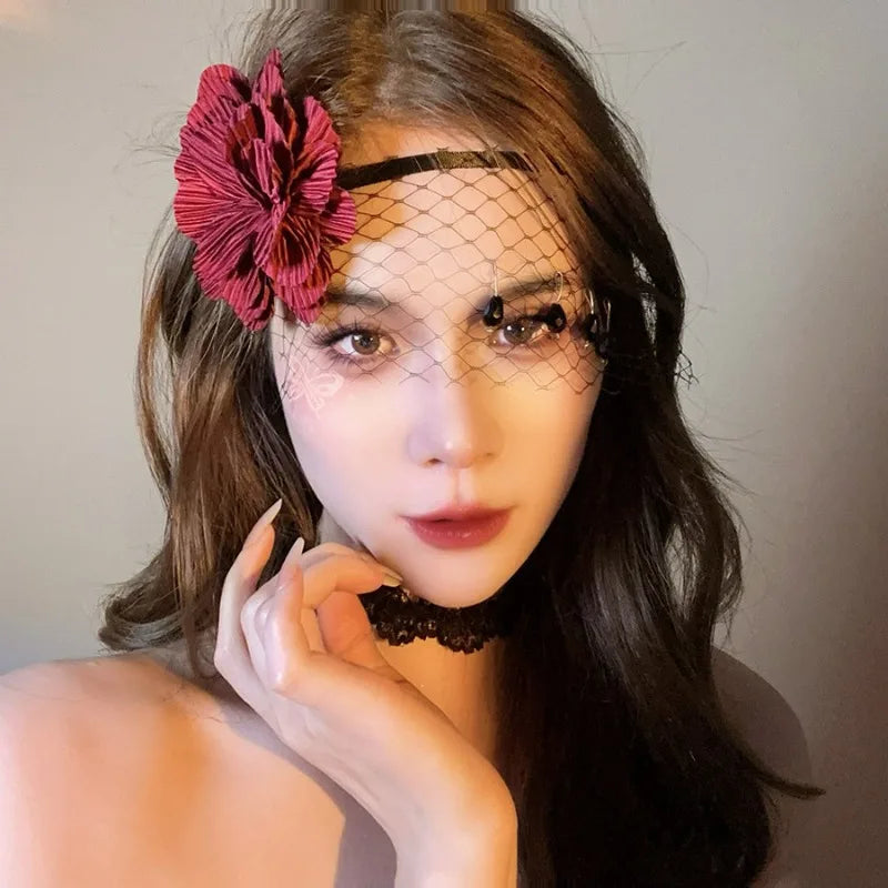 Red Fabric Flower Hair Clips for Women Sweet Petal Long Tassel Barrettes Duckbill Clip Hairpins Summer Holiday Hair Accessories