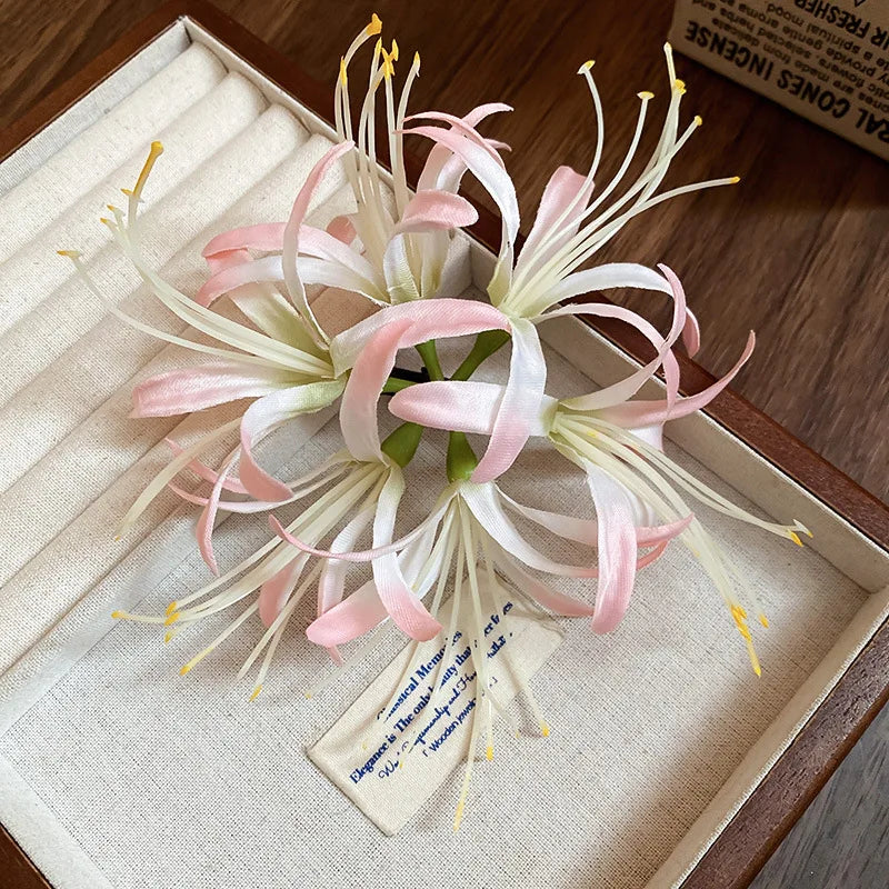 Red Fabric Flower Hair Clips for Women Sweet Petal Long Tassel Barrettes Duckbill Clip Hairpins Summer Holiday Hair Accessories