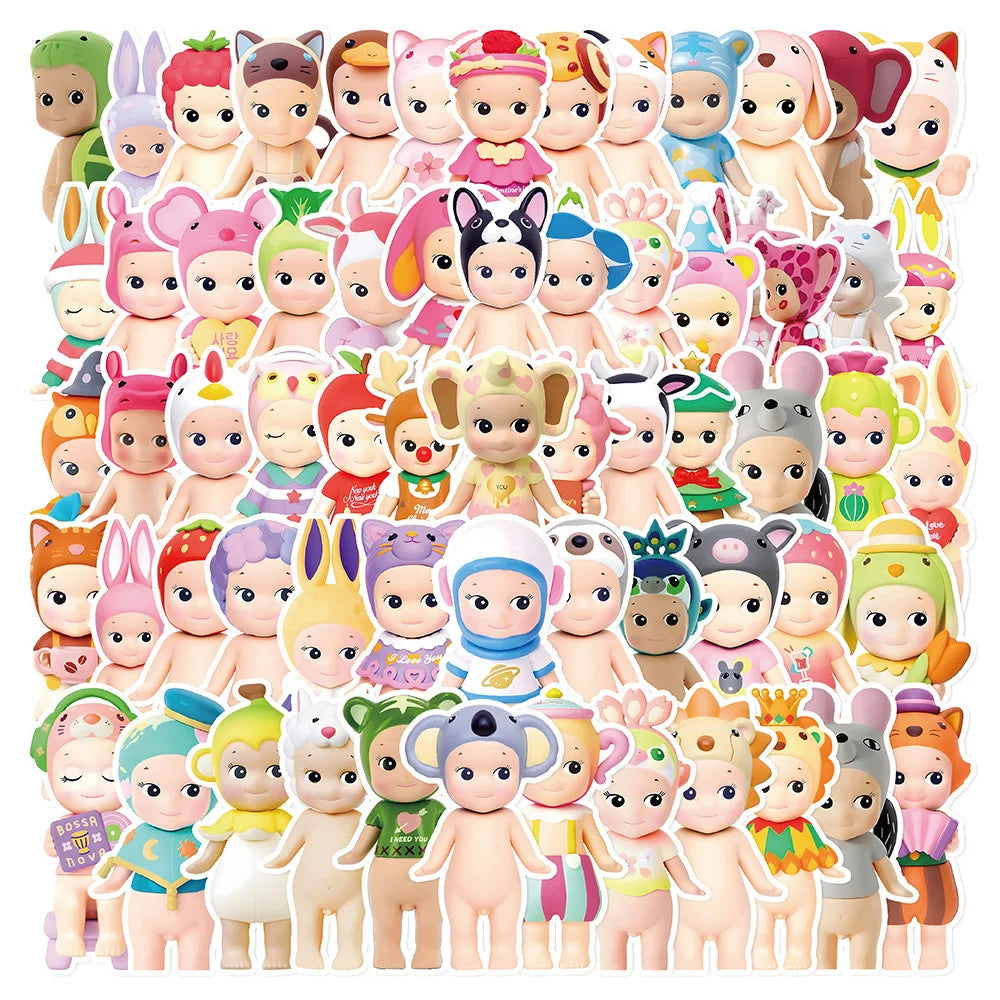 10/60PCS Cute Sonny Angel Cartoon Graffiti Stickers Creative DIY Decorative Car Water Cup Mobile Case Sticker Waterproof Kids
