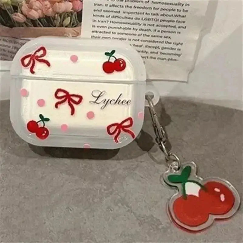 Cute Bow Cherry Earphone Case For AirPods Pro
