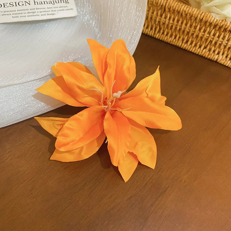 Red Fabric Flower Hair Clips for Women Sweet Petal Long Tassel Barrettes Duckbill Clip Hairpins Summer Holiday Hair Accessories