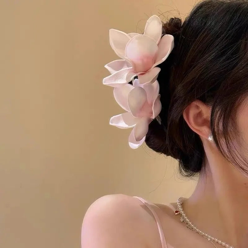 Bohemian Flower Hair Claw Large Elegant Orchid Hair Grab Clip Floral Bangs Side Clip Summer Vacation Fashion Hair Styling Clamp