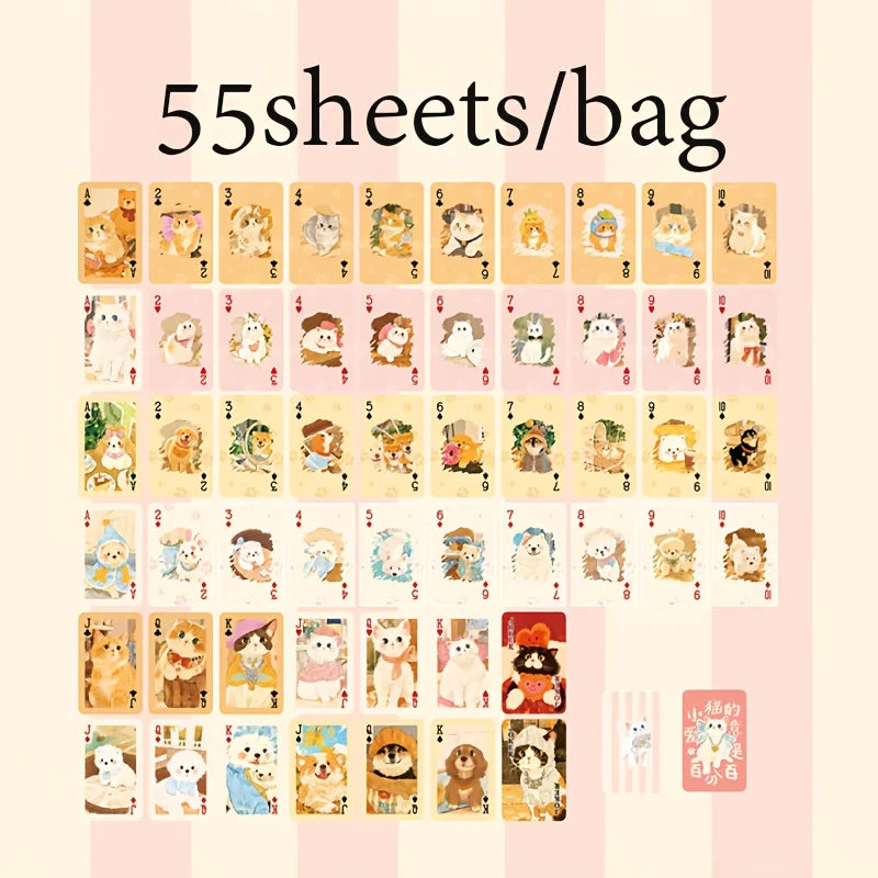 55sheets/box Kawill Creative Cat Pet Themed Playing Cards Paper Gift Set Office Paper Cards Entertainment Party Diary Decoration